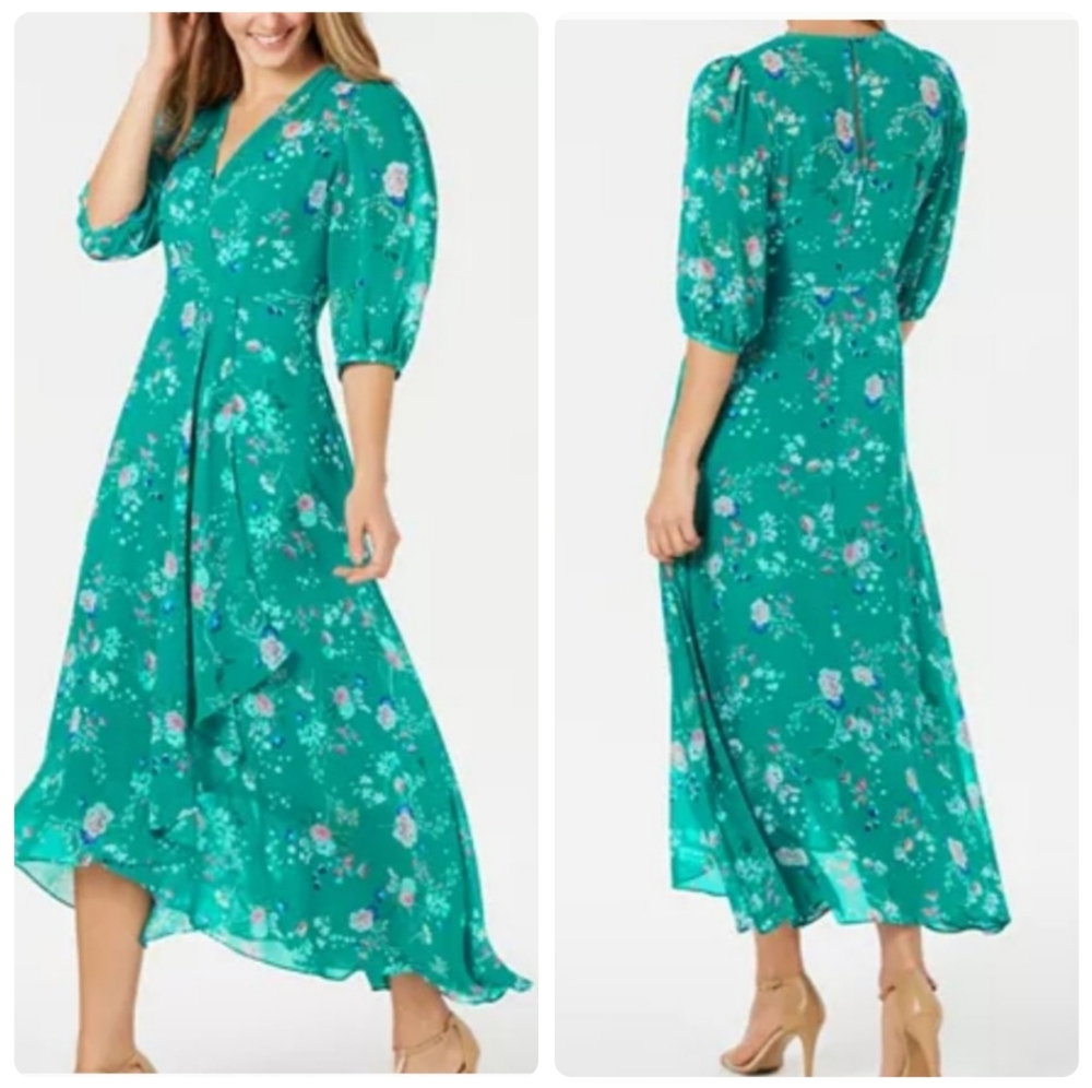Calvin Klein Chiffon Floral Faux Wrap Dress